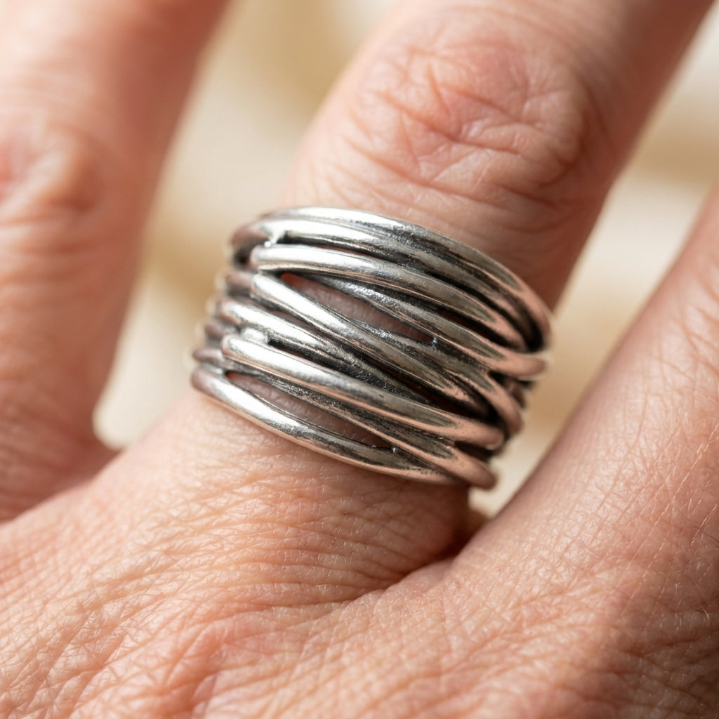 A Sterling Silver Adjustable Layered Ring
