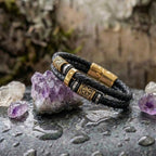 Black Woven Leather & Gold Charm Bracelet