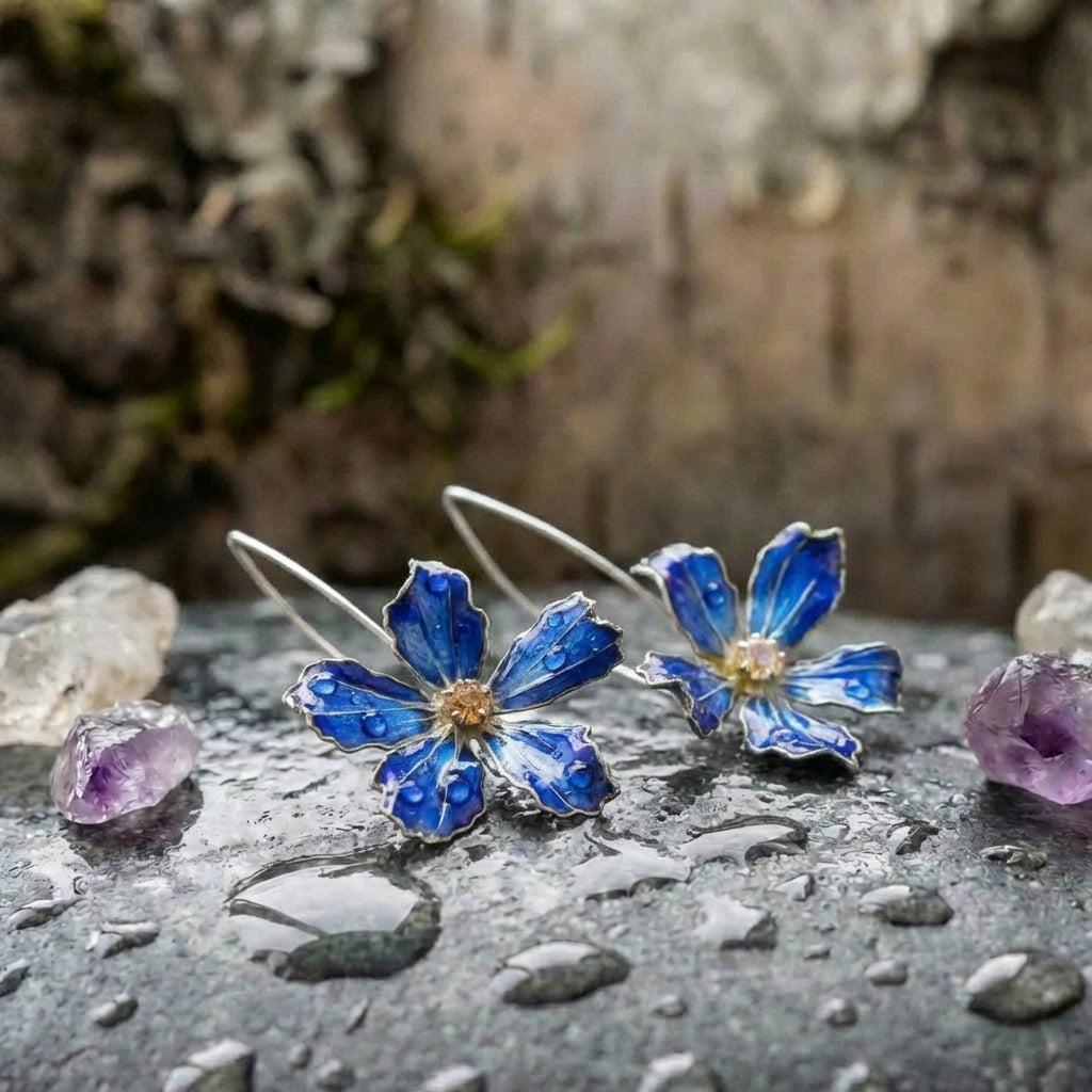Blooming Blue Flower Earrings