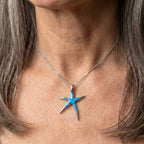 Blue Opal And Silver Starfish Necklace