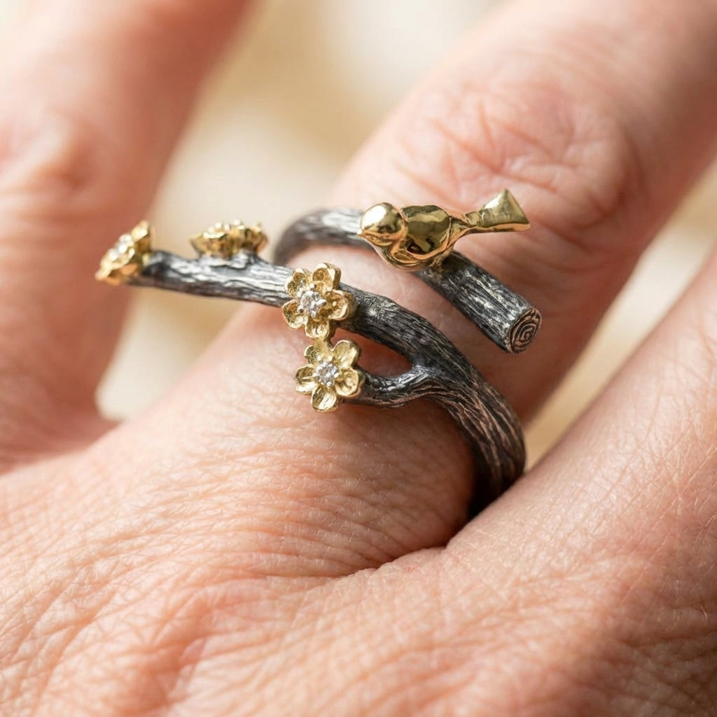 Bohemian Bird Branch Ring