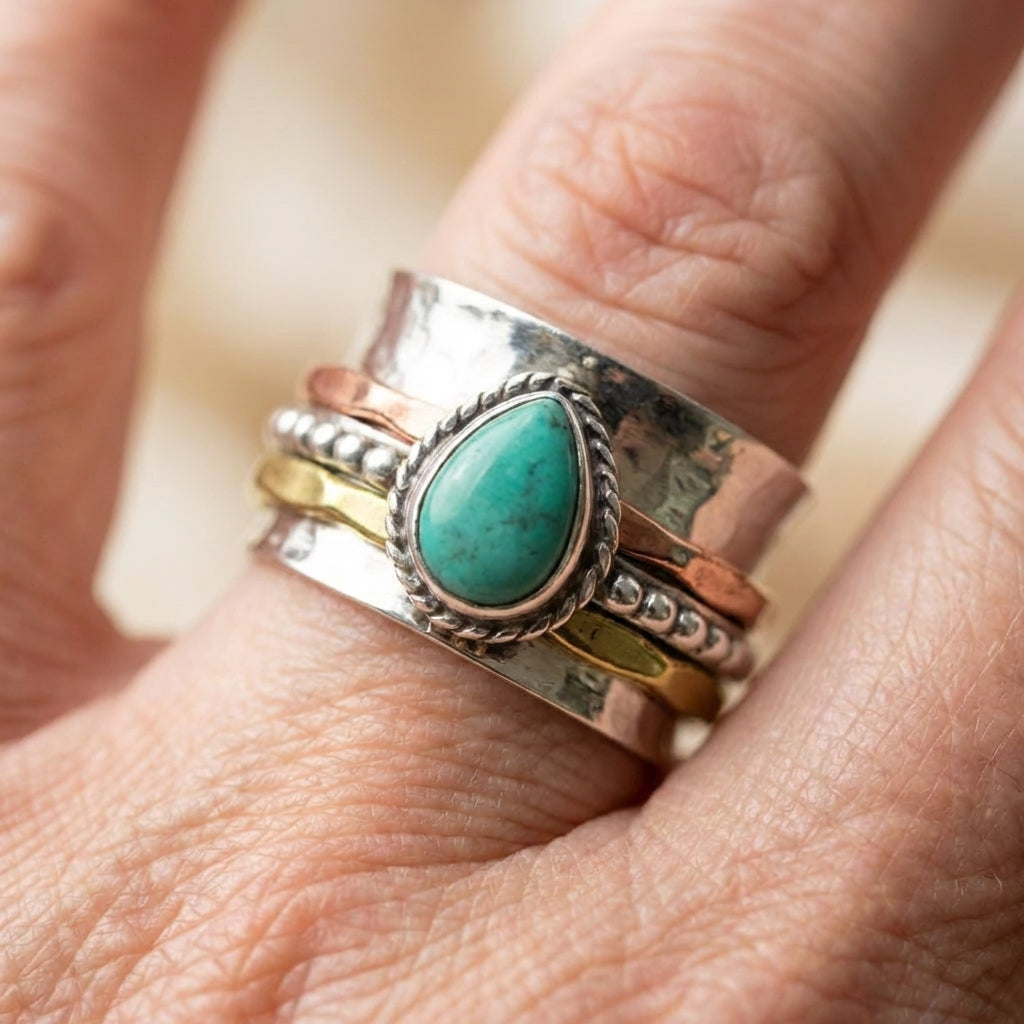Bohemian Turquoise Teardrop Ring