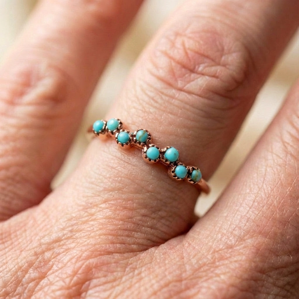 A Boho Minimalist Turquoise Dot Accent Ring