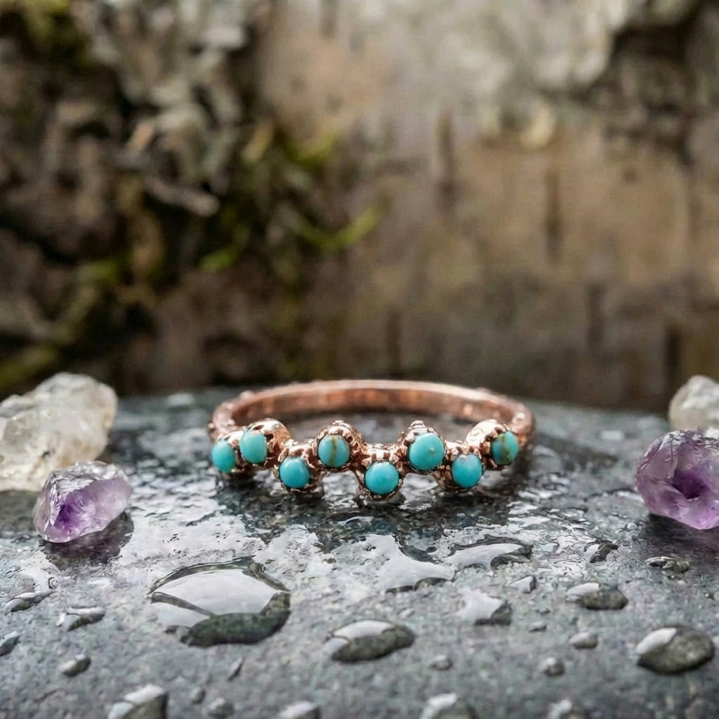 A Boho Minimalist Turquoise Dot Accent Ring