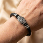 Braided Black Viking Compass Leather Bracelet