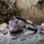 Braided Black Viking Compass Leather Bracelet