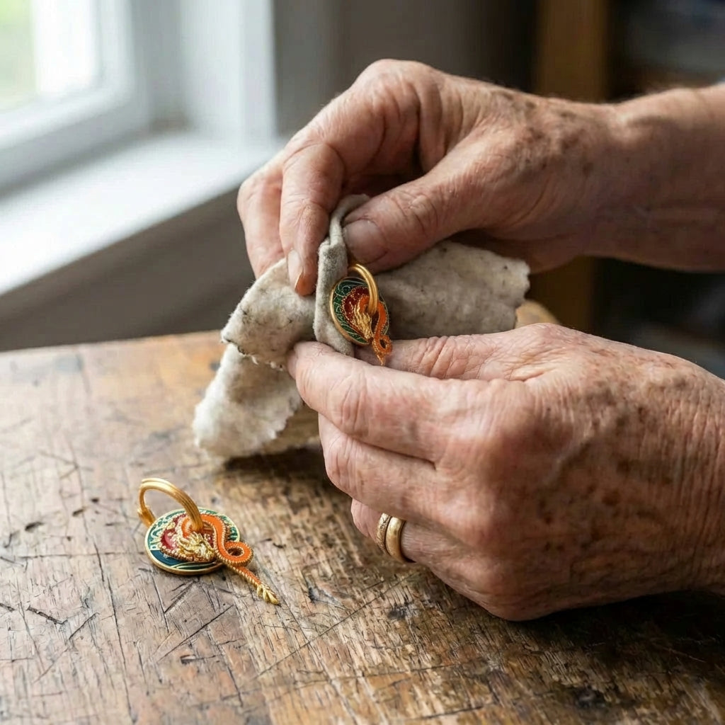 Classic Gold Colorful Dragon & Flame Design Earrings