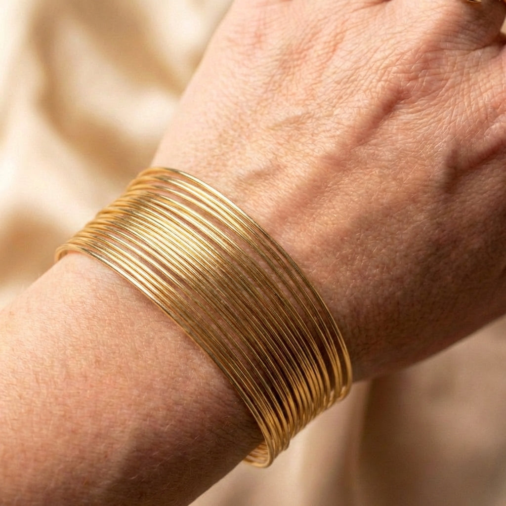 Classic Open Cuff String Gold Bracelet