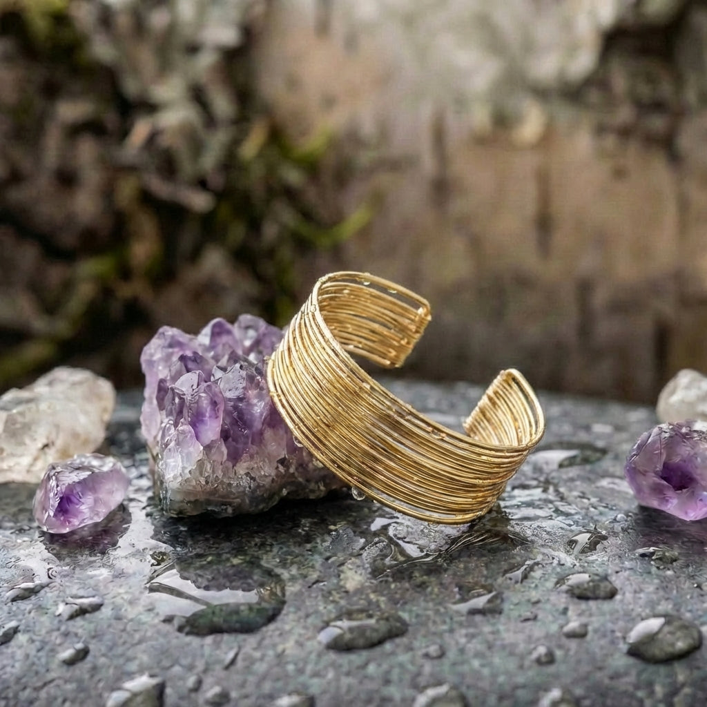 Classic Open Cuff String Gold Bracelet