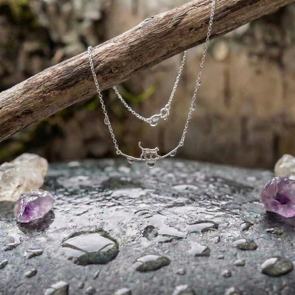 Climbing Cat Necklace In Silver