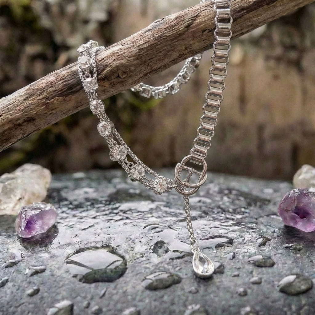 Crystal Choker Long Pendant Necklace