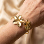 Double Flower Cuff Gold Bracelet