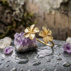 Double Flower Cuff Gold Bracelet