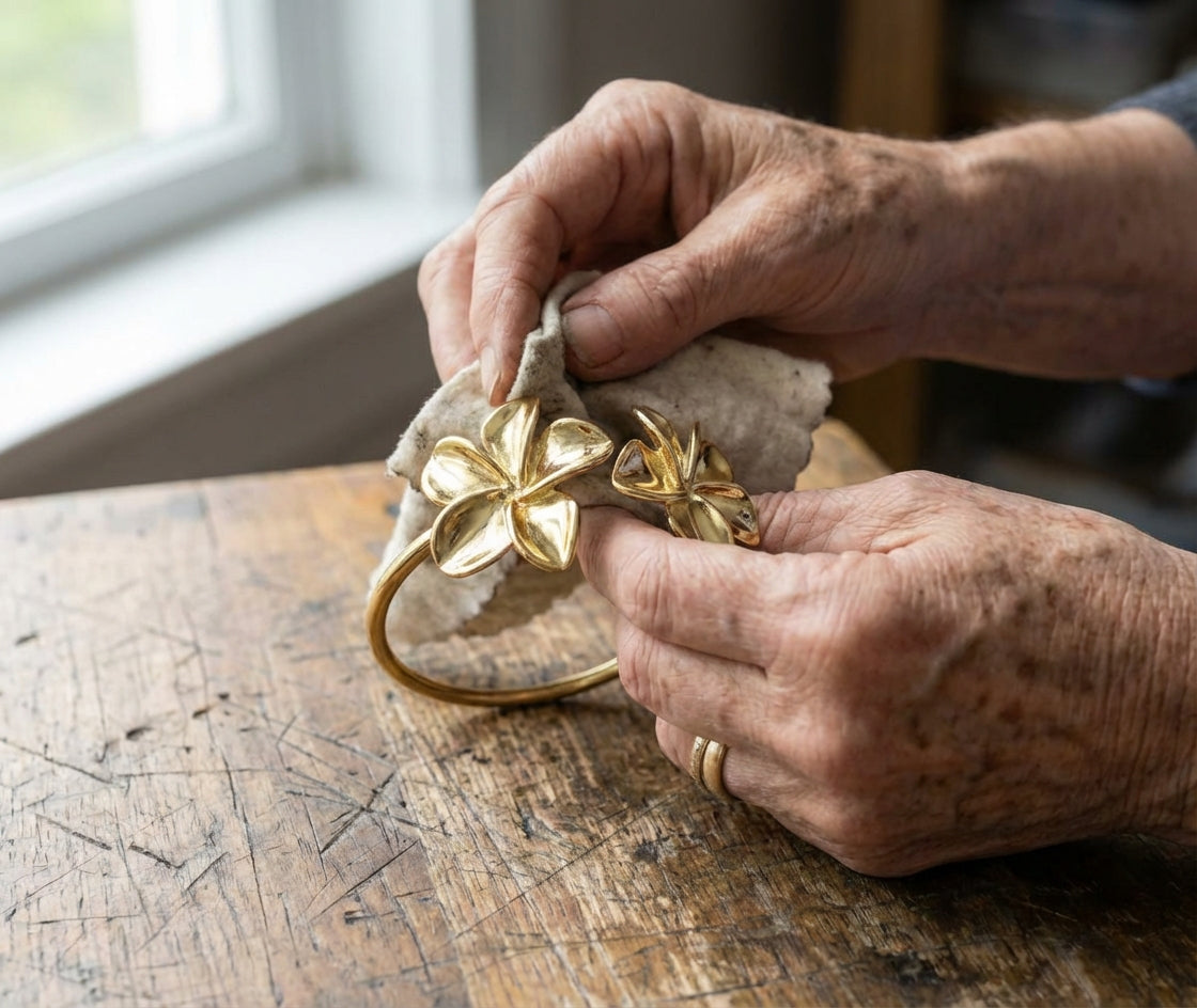 Double Flower Cuff Gold Bracelet