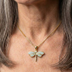 A Dragonfly Necklace In Gold With Opal
