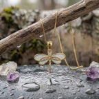 A Dragonfly Necklace In Gold With Opal