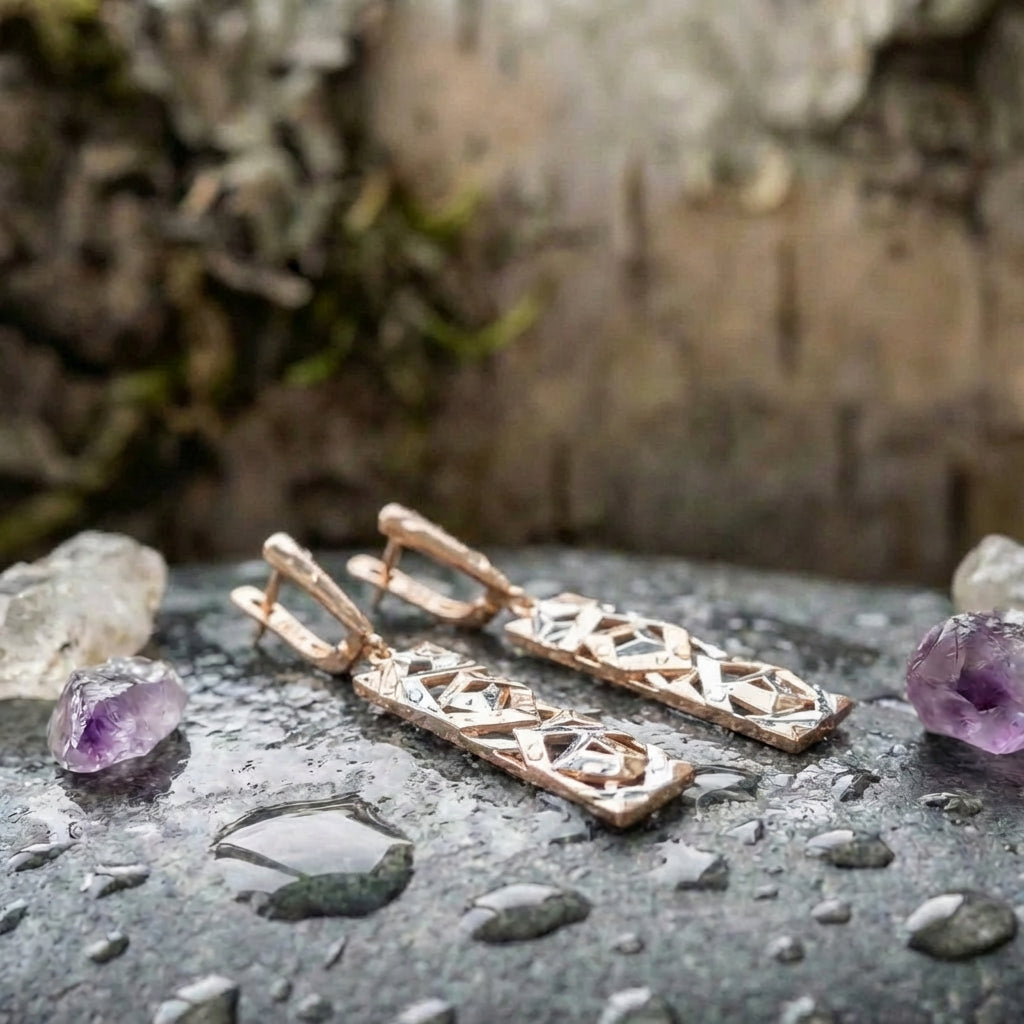 An Elegant Geometric Rose Gold & Silver Bar Dangle Earring Set