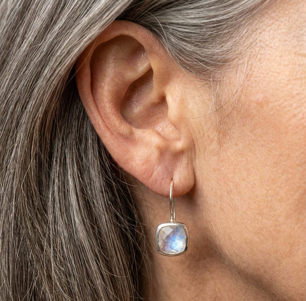 An Elegant Moonstone Square Drop Earring Set