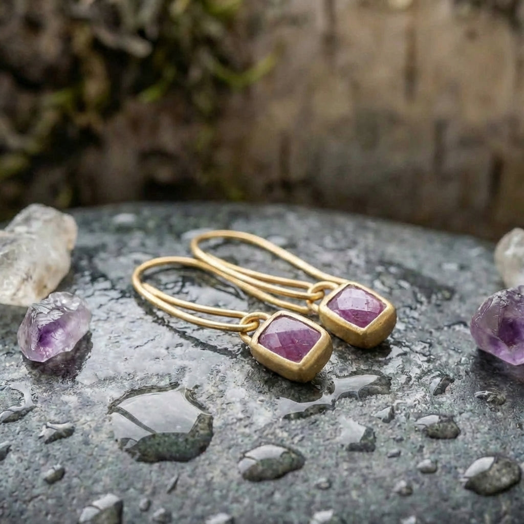 An Elegant Purple Gem Drop Earrings