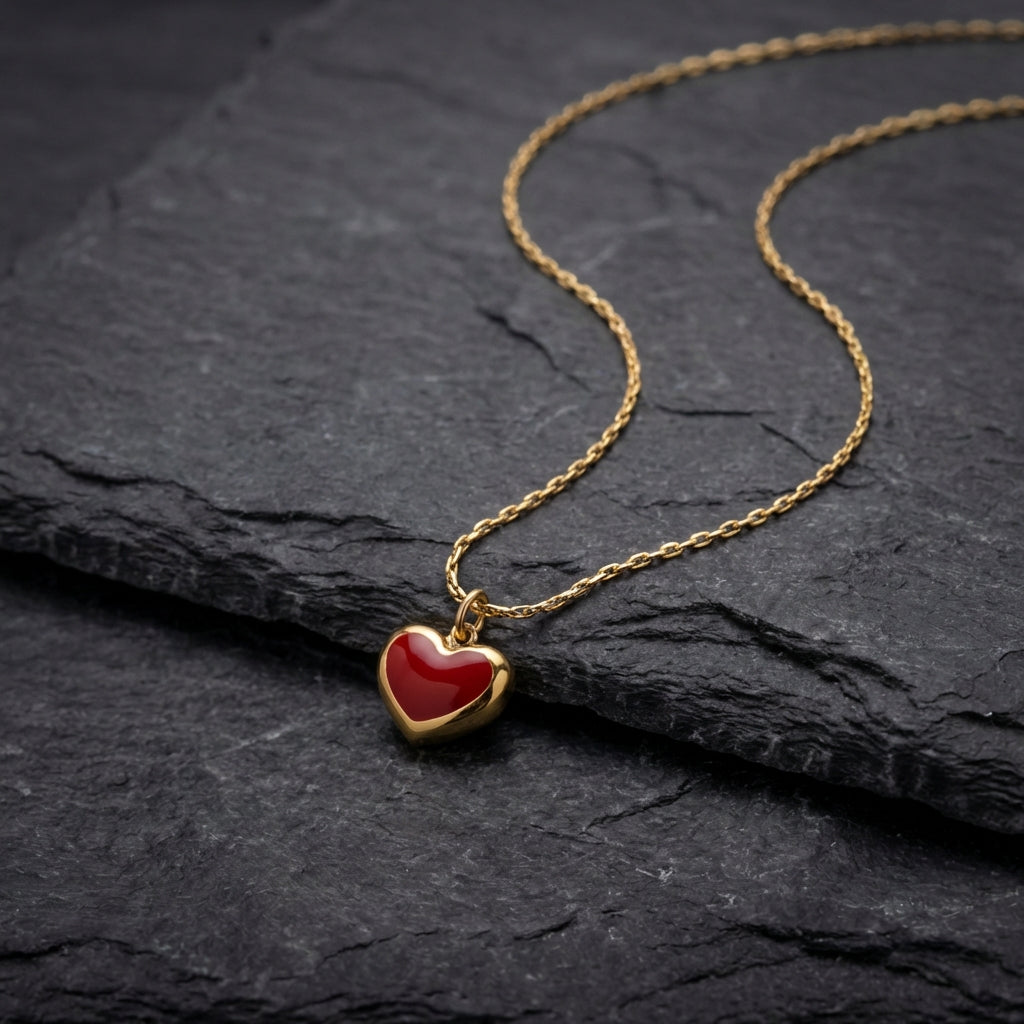 Elegant Red Heart Gold Necklace