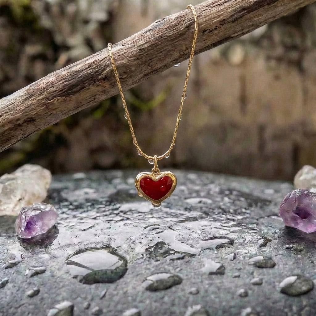 Elegant Red Heart Gold Necklace