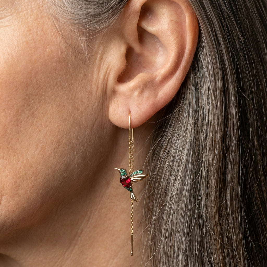 An Elegant Sparkling Rhinestone Hummingbird Dangle Earring Set