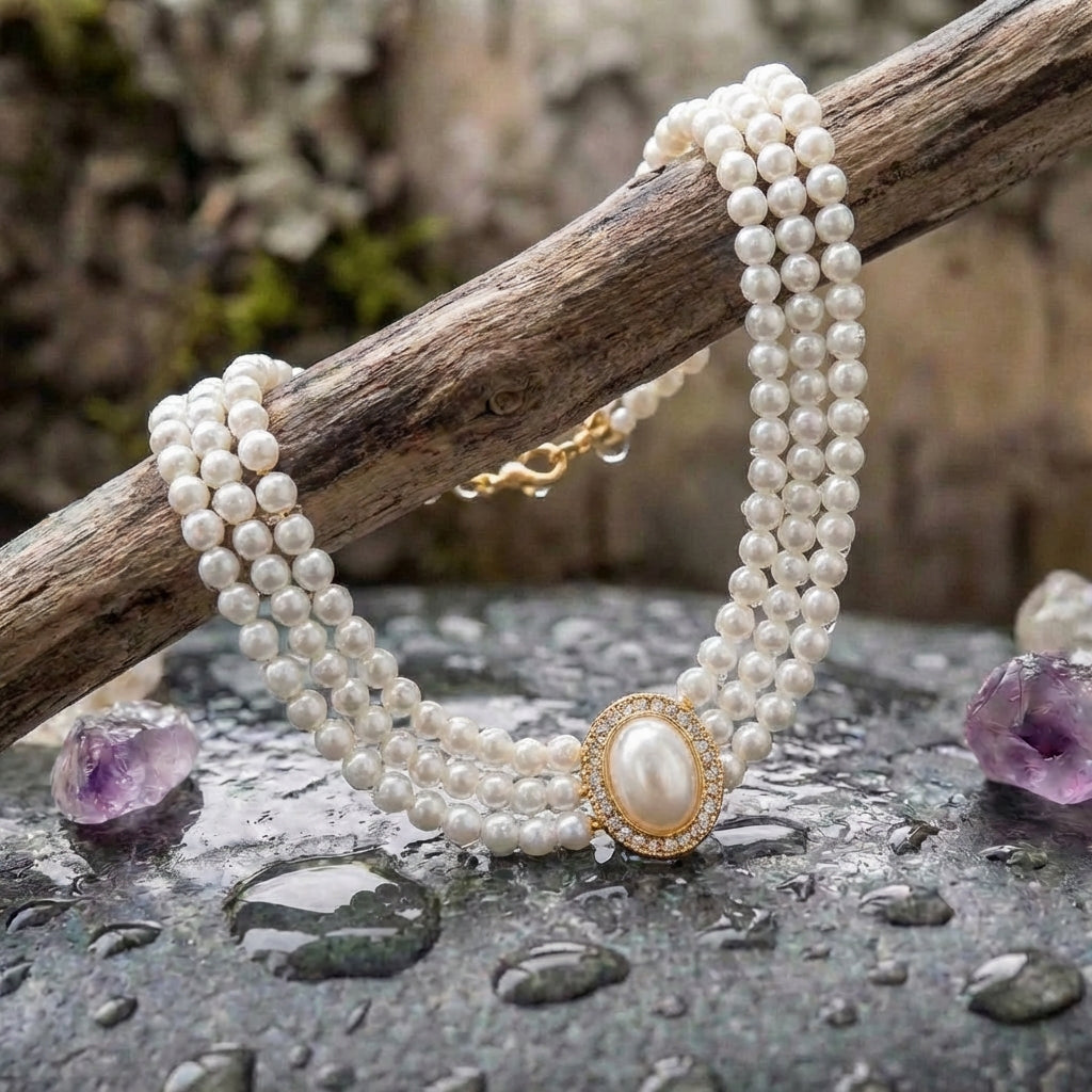 Elegant Triple Pearl Necklace
