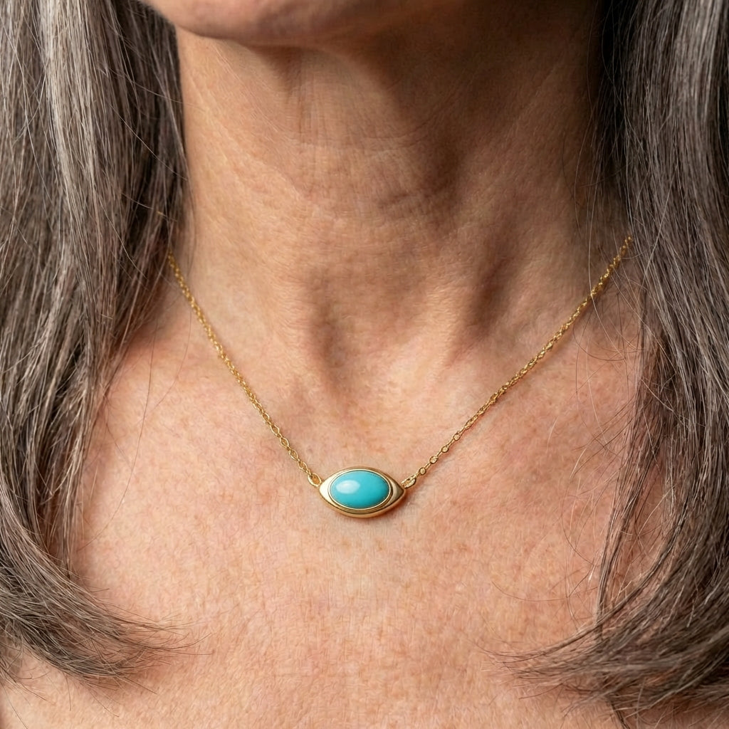 Ellipse Natural Turquoise Pendant Necklace
