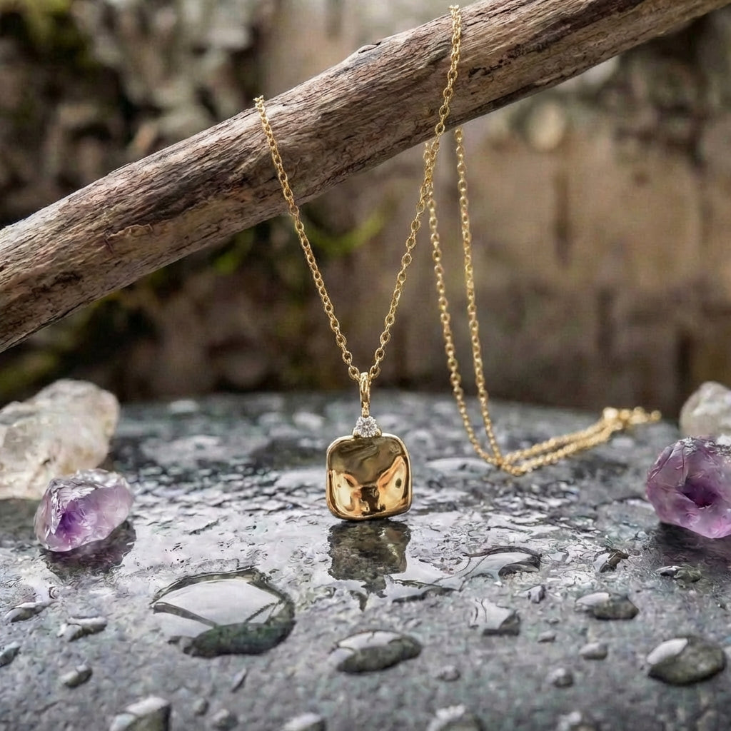 Elsa Hammered Square Pendant Necklace