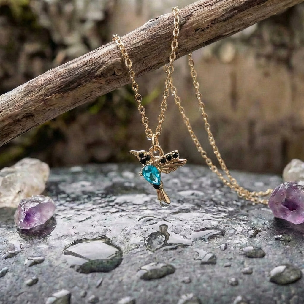 Enamel And Zirconia Hummingbird Necklace