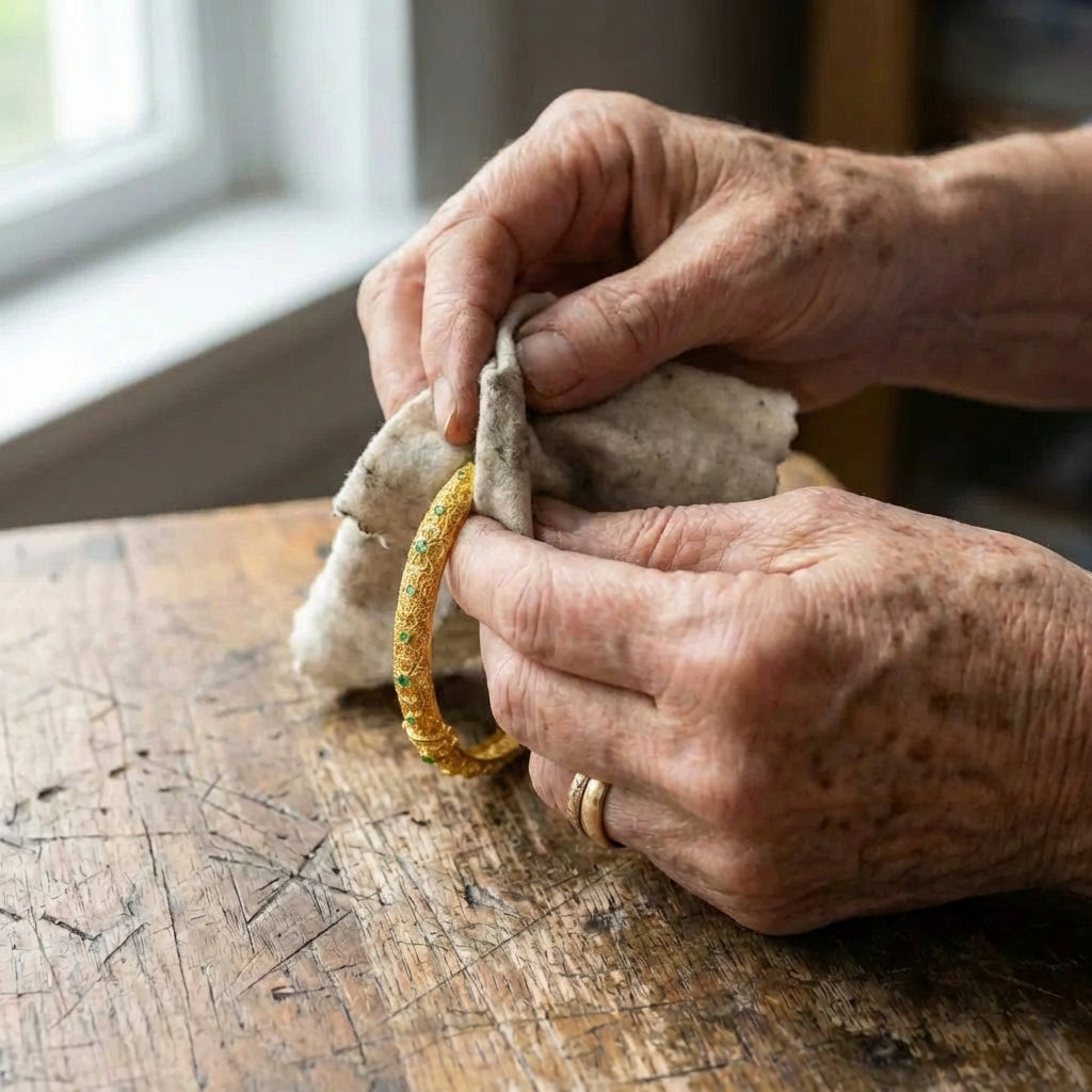 Ethnic Style Gold Green Gemstone & Floral Pattern Bangle Bracelet