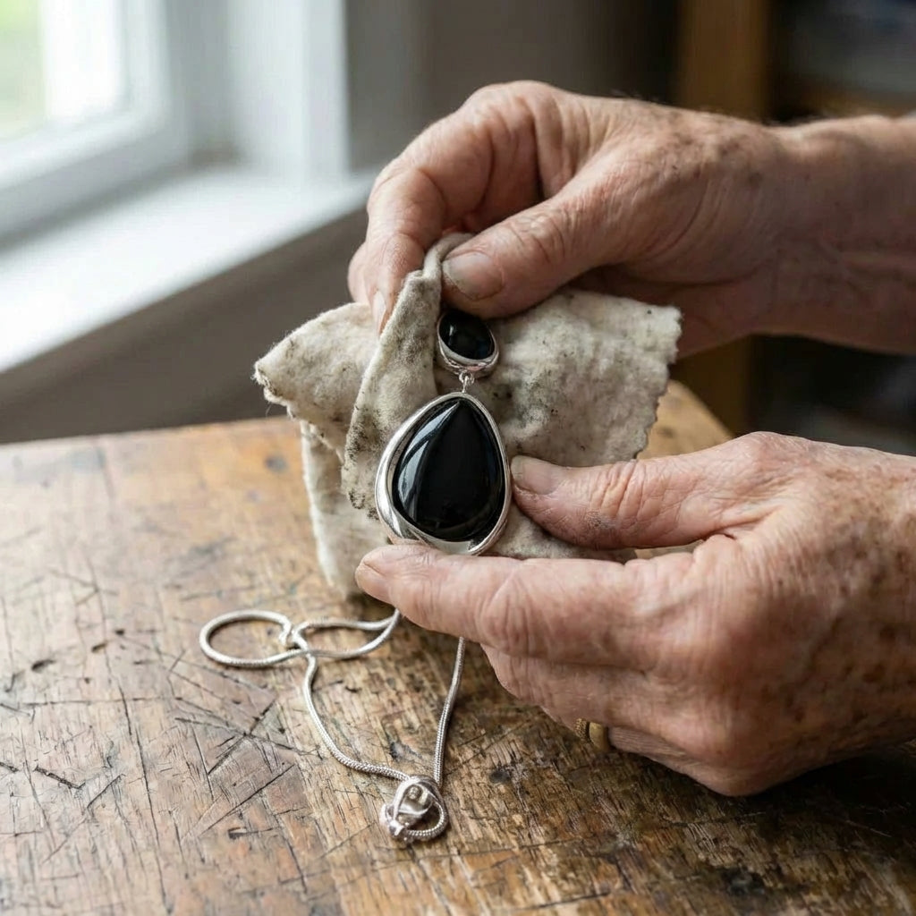 Fashion Black Stone Pendant Silver Necklace