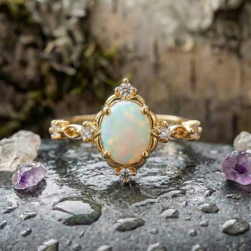 A Handcrafted Gold Opal Gemstone Ring
