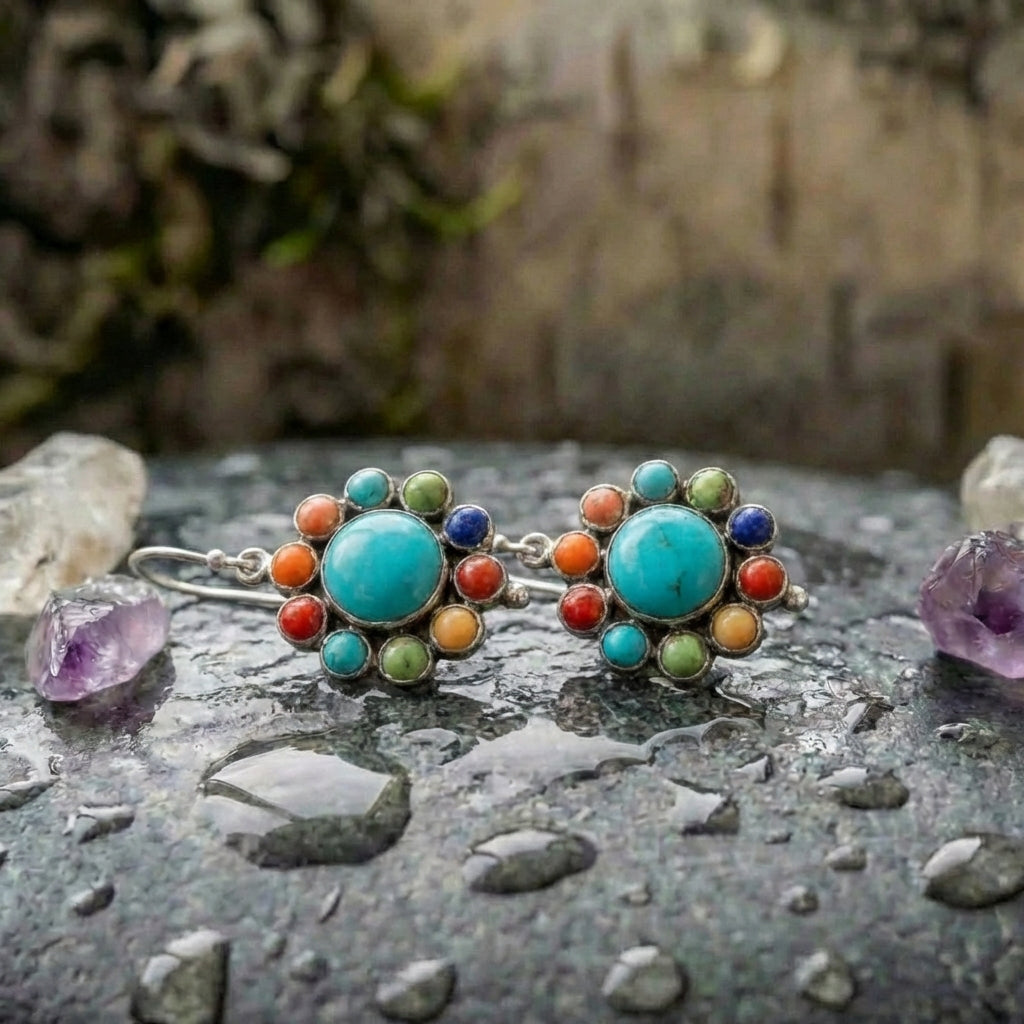 A Multicoloured Turquoise Round Earring Set