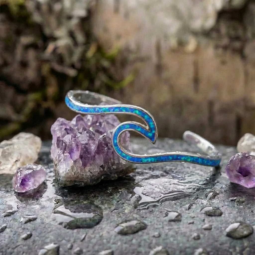 A Sea Wave Opal Bracelet In Silver Sustainable Ocean Inspired Jewelry