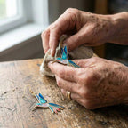A Vintage Blue Enamel Hummingbird Earring Set
