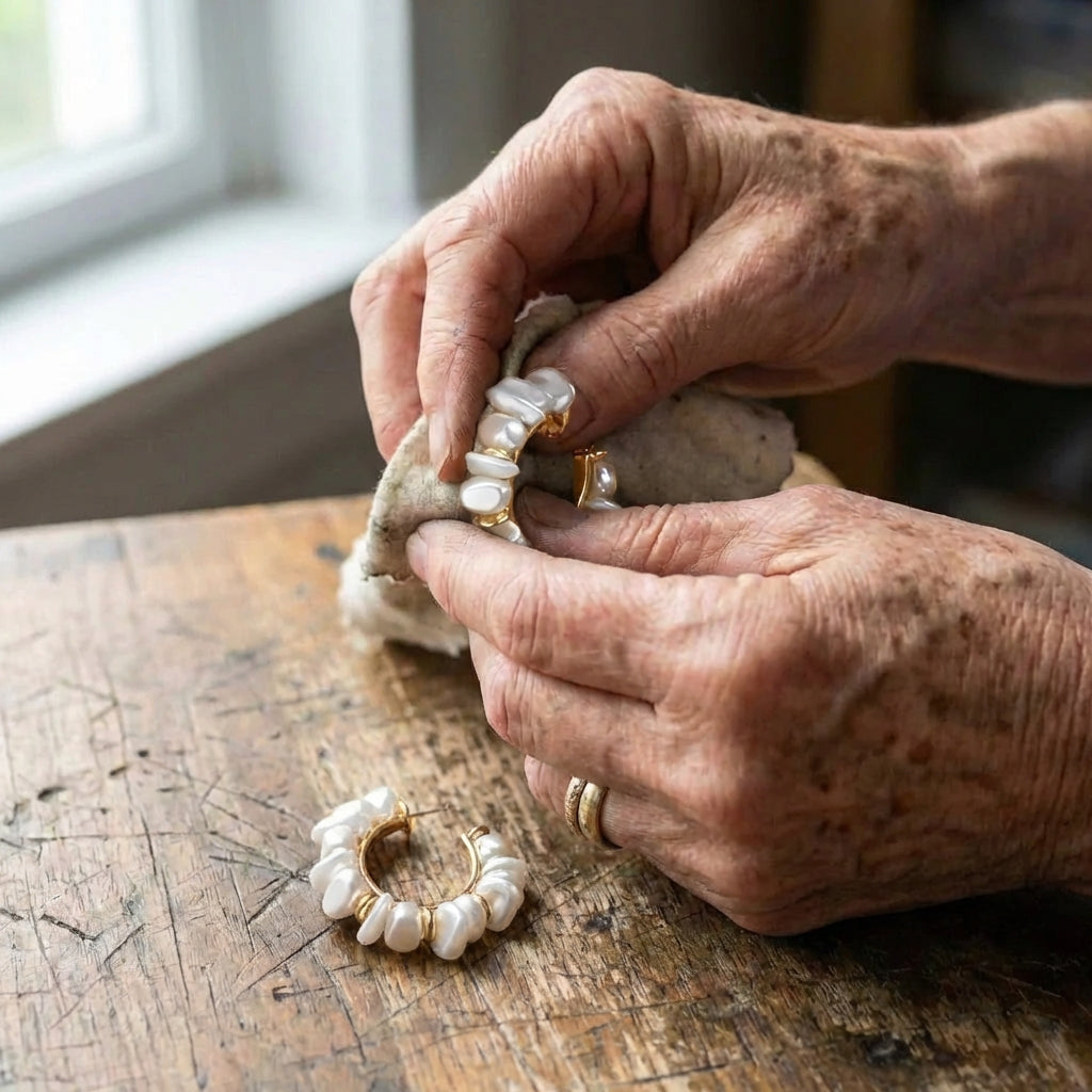 Vintage White Pearl Hoop Earrings