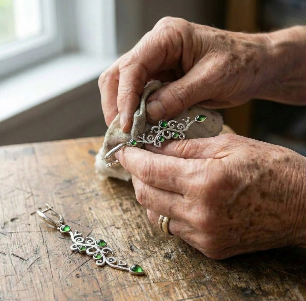 Charm Flower Green Stone Drop Earrings