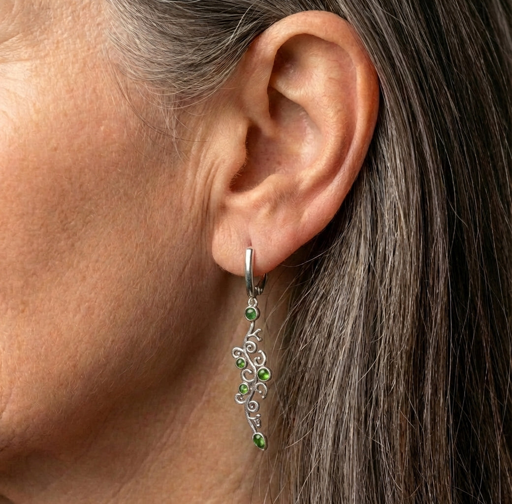 Charm Flower Green Stone Drop Earrings