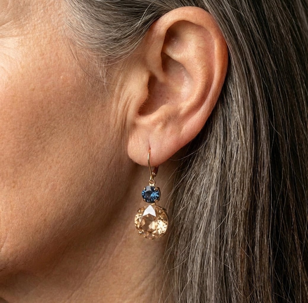 Blue Champagne Stone Dangle Earrings
