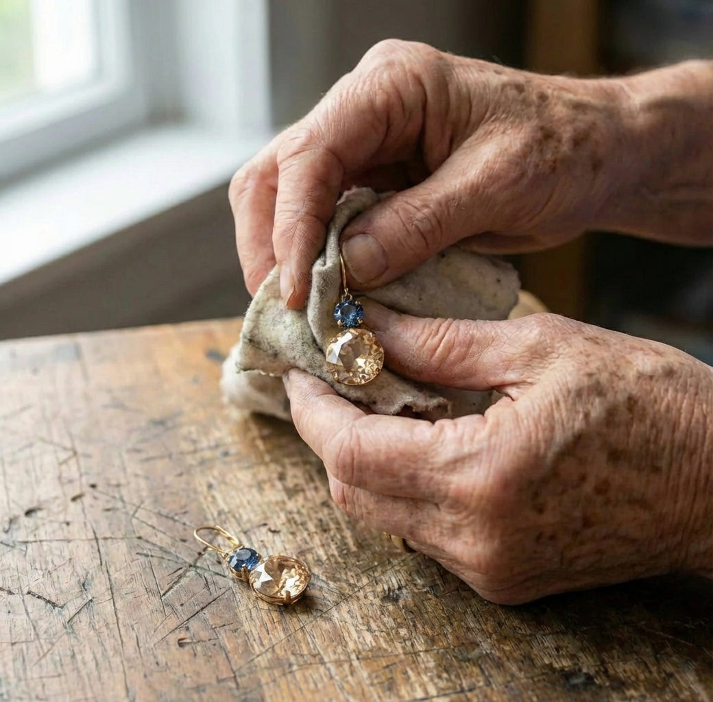 Blue Champagne Stone Dangle Earrings