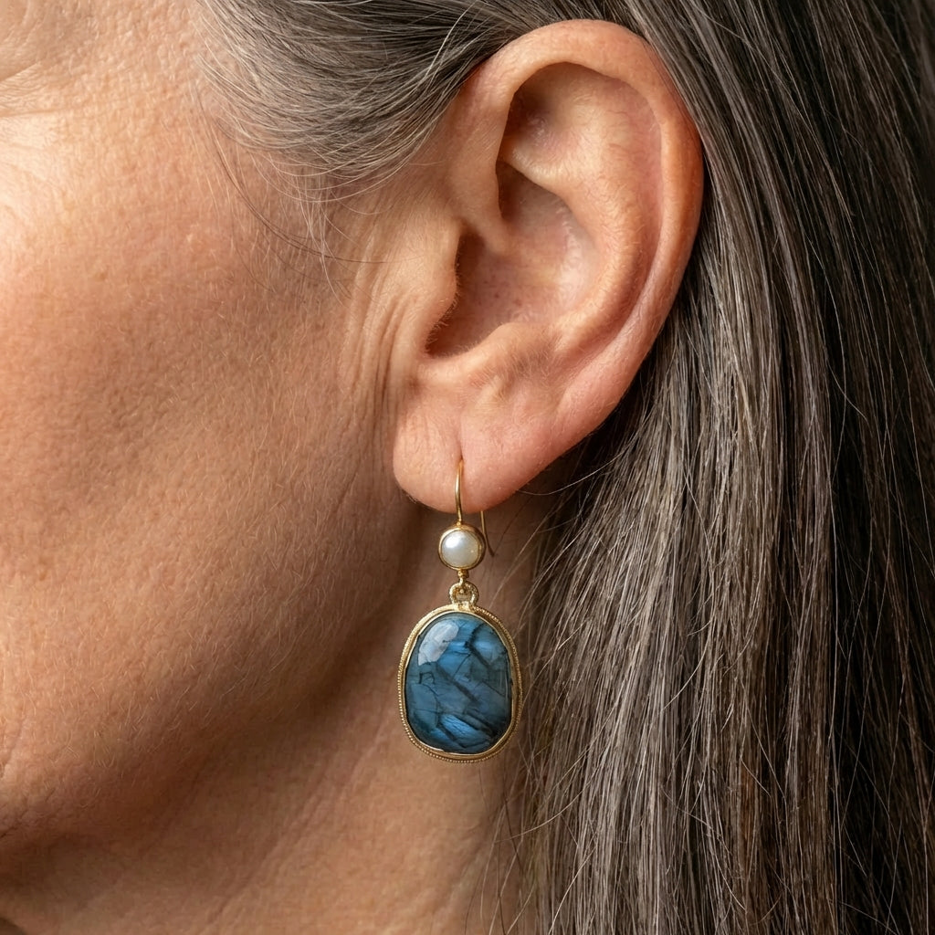 Blue Stone Pearl Earrings