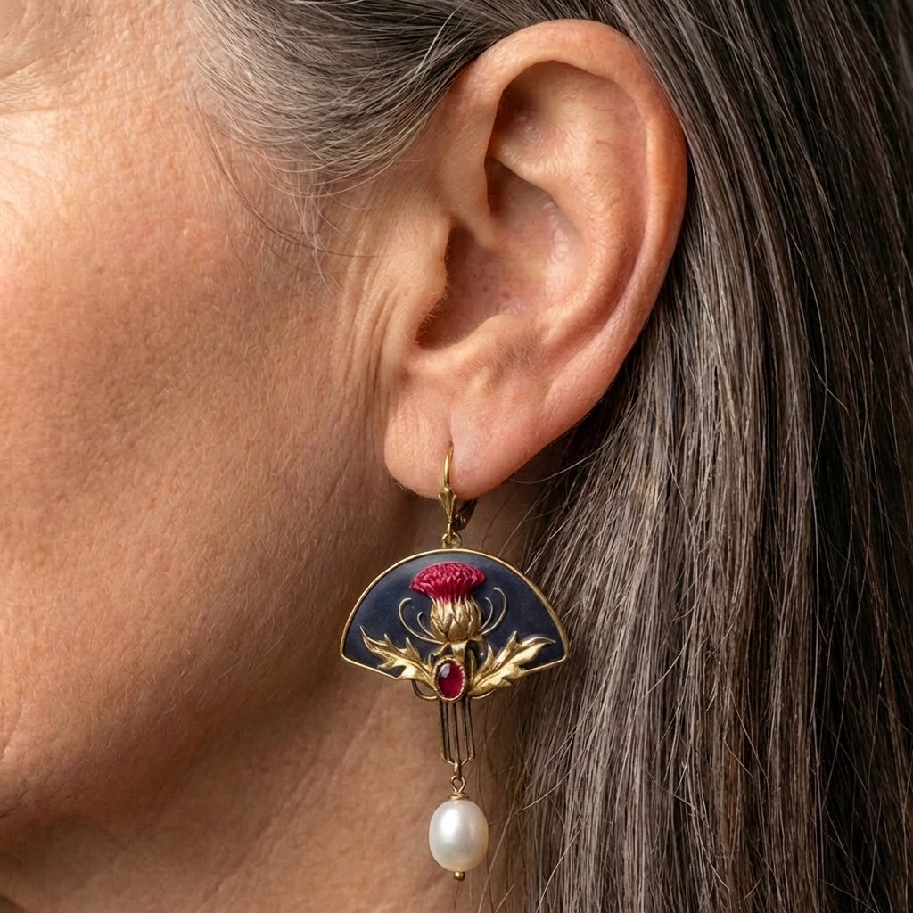 A Boho Earring Set With Pearls And Red Crystal