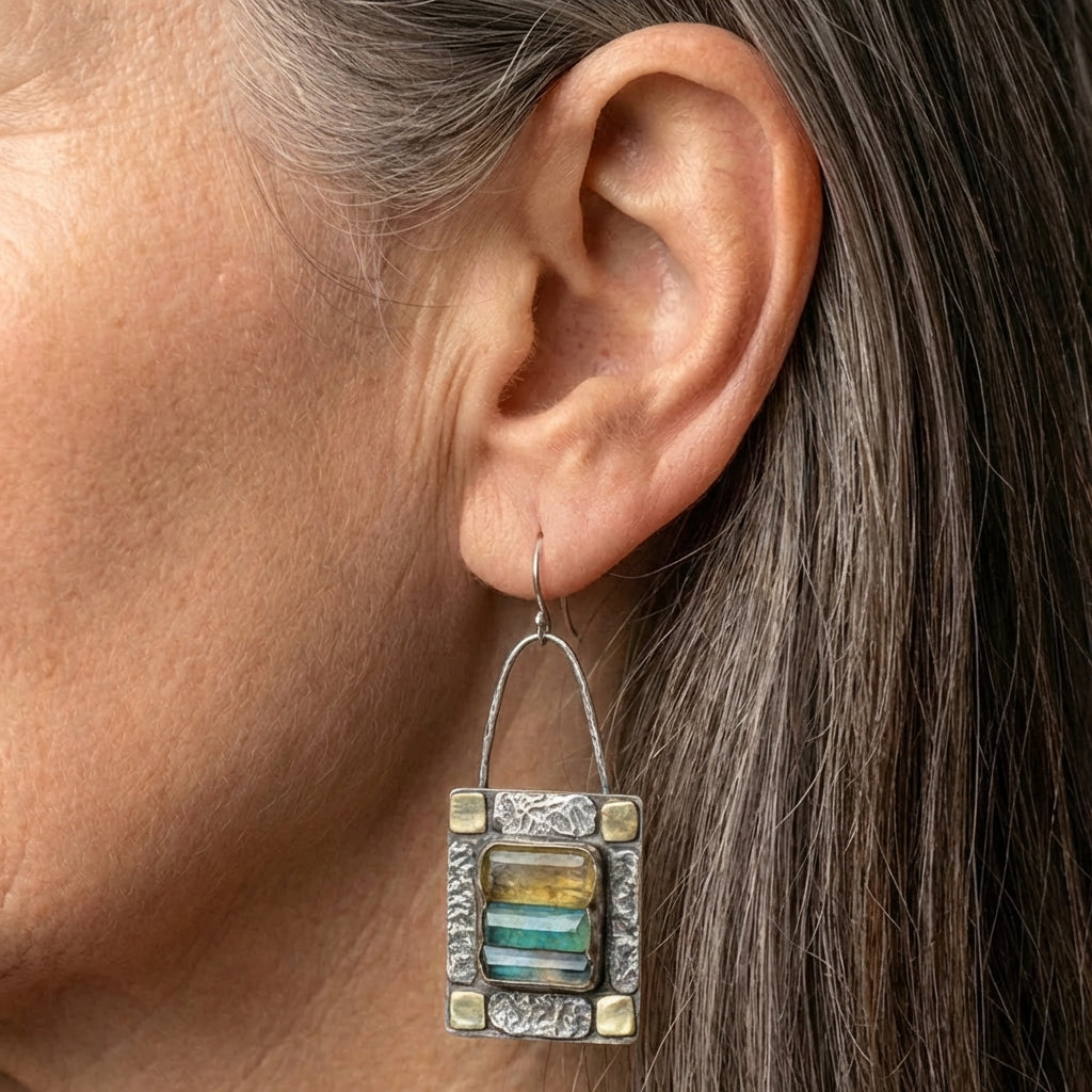 Blue Green Crystal Earrings