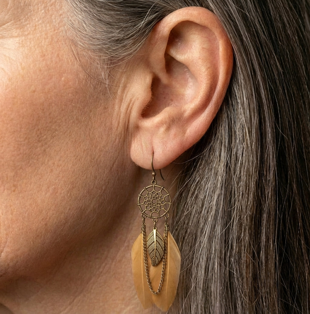 Bohemian Dream Catcher Feather Long Earrings