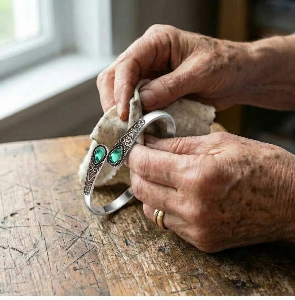 Vintage Adjustable Cuff Natural Green Stone Bracelet