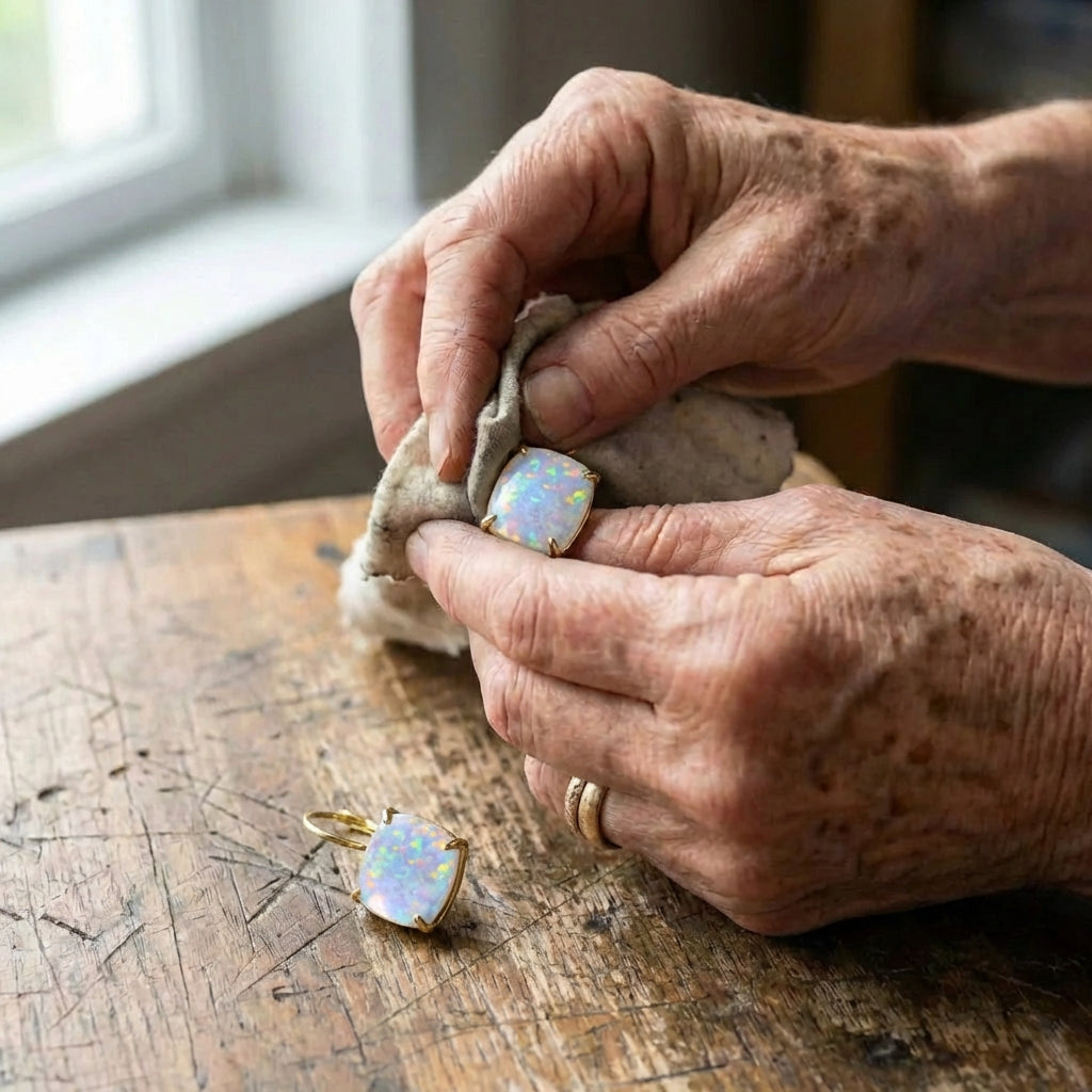 A Vintage White Opal Square Earrings Set