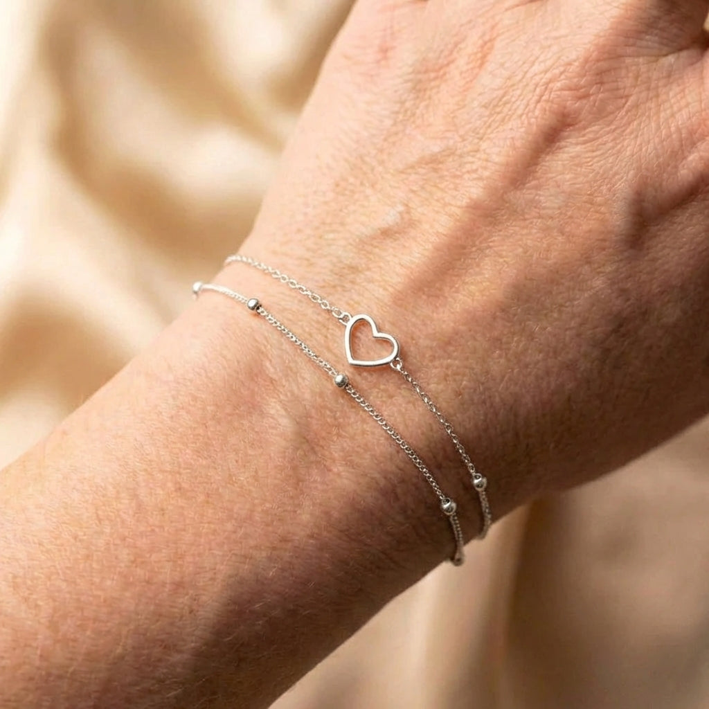 Adjustable Silver Heart Bracelet