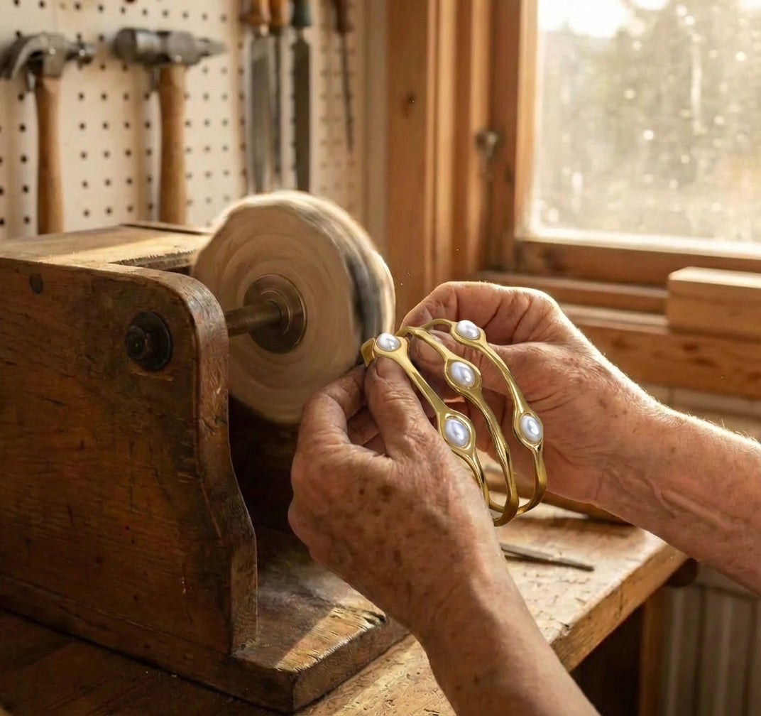 A Vintage Layered Gold Pearl Bangle Bracelet