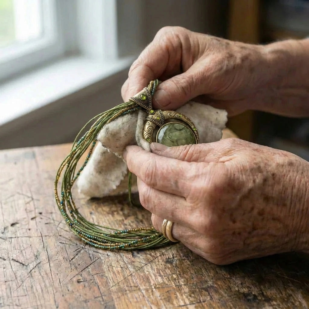 Vintage Ethnic Green Crystal Pendant Necklace